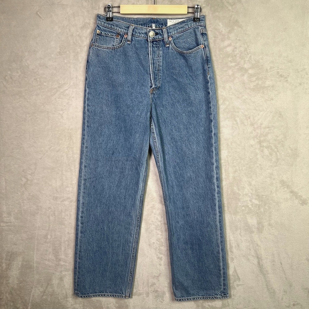 Rag & Bone Jeans Ruth Super High-Rise Straight Blue Jeans, size 28